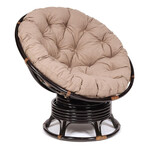 Кресло-качалка плетёное из ротанга «Папасан» (Papasan 23/01B Antique brown античный чёрно-коричневый) + Подушка (экошерсть коричневая)