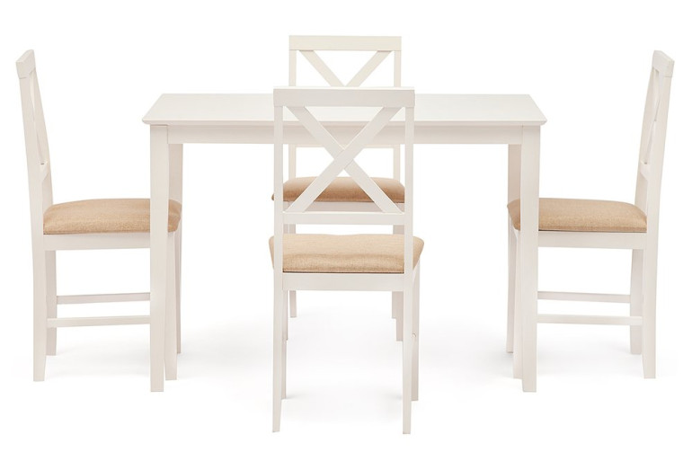 Обеденный комплект белый «Хадсон» (Hudson) (стол + 4 стула) (Ivory white, ткань кремовая)