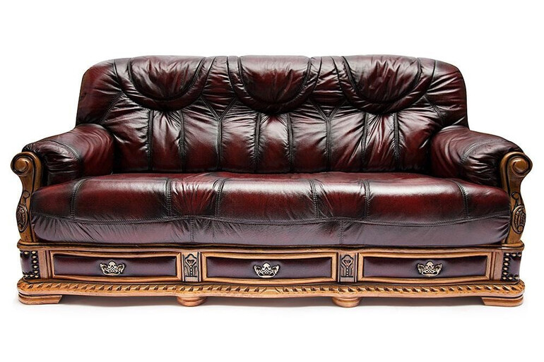 Диван 3-х местный из натуральной кожи «Оакман» (Oakman) (Беж+Металлик)