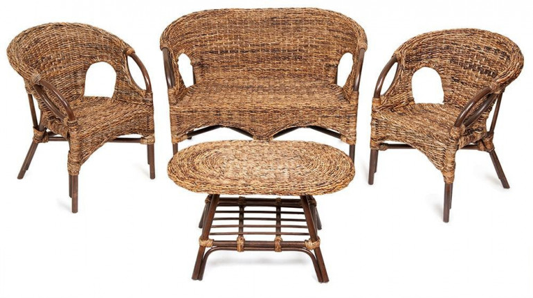 Комплект для отдыха «Мандалино» (Mandalino 05/21) натуральный ротанг (Pecan (орех) стол, диван и 2 кресла