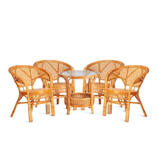 Комплект для отдыха «Пеланги» (Pelangi 02/15 со стеклянной столешницей, без подушек) натуральный ротанг (Honey (мёд)