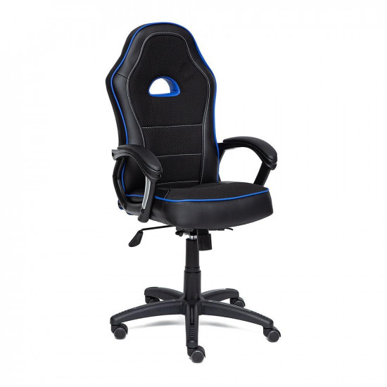 Кресло компьютерное «Шумми» (Shummy) (Искусственная чёрная кожа + чёрная ткань +синий кант)