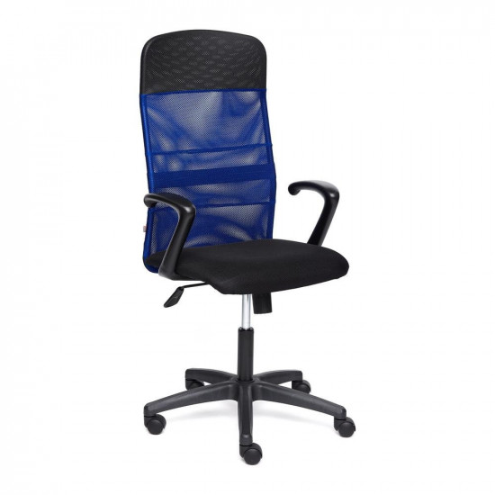 Кресло «Basic» (Искусственная чёрная кожа + синяя сетка)