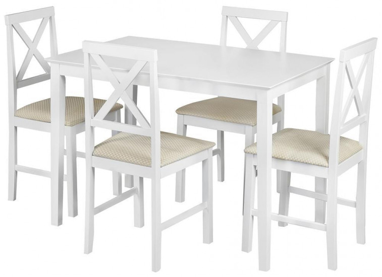 Обеденный комплект белый «Хадсон» (Hudson) (стол + 4 стула) (pure white, ткань кремовая)