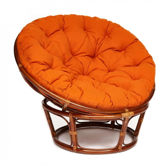 Кресло из ротанга «Папасан» (Papasan 23/01 Pecan орех) + Подушка (ткань оранжевая)
