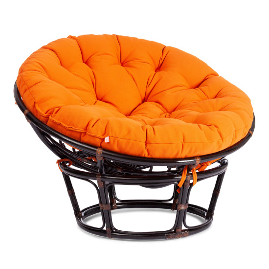 Кресло из ротанга «Папасан» (Papasan 23/01 Antique brown античный чёрно-коричневый) + Подушка (ткань оранжевая)