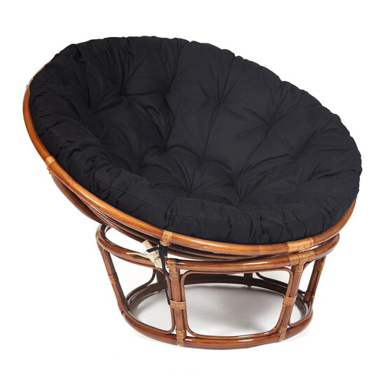 Кресло из ротанга  «Папасан» (Papasan 23/01 Pecan орех) + Подушка (ткань черная)
