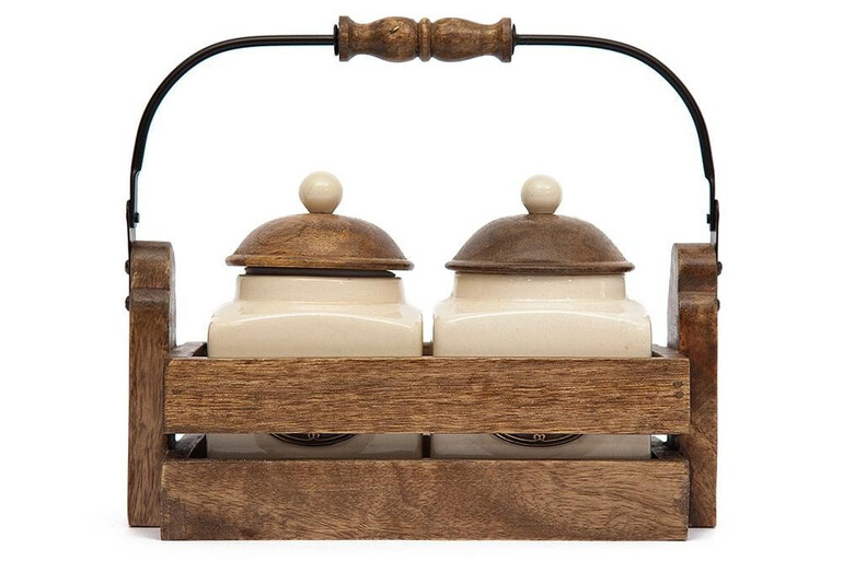 Комплект банок для сахара и чая в деревянном ящике Secret De Maison Chateau (С-3152) (Натуральный)