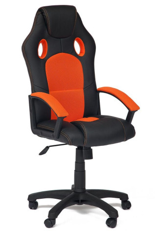 Кресло компьютерное «Рейсер СТ» (Racer ST) (Искусственная черная кожа + оранжевая сетка)
