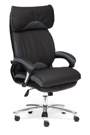 Кресло «Grand» (black) (Натуральная чёрная кожа + серая сетка)