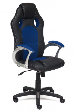 Кресло компьютерное «Рейсер» (Racer) (Искусственная чёрная кожа + синяя сетка)