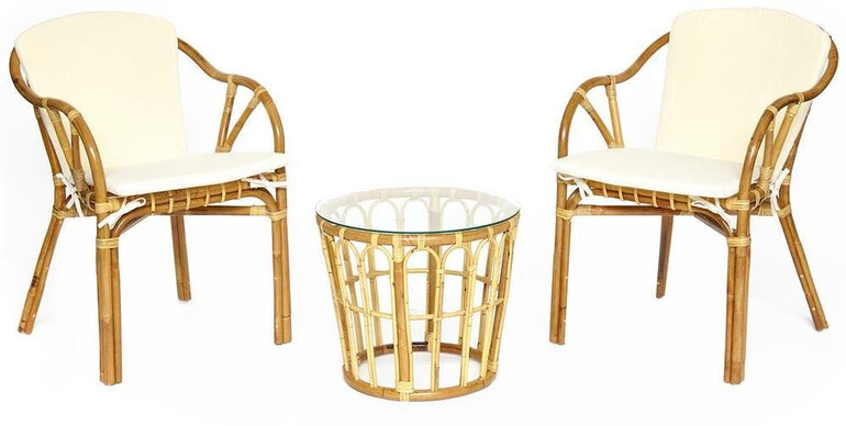 Комплект террасный «Akira» (2 кресла с подушкой + 1 столик) (Натуральный)