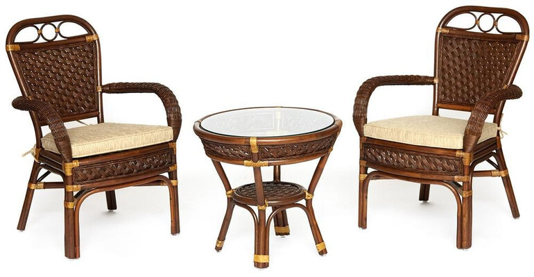 Комплект террасный «Andrea» (2 кресла с подушкой + 1 столик) (Pecan washed)