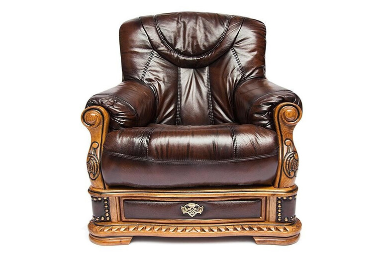 Кресло из натуральной кожи «Оакман» (Oakman) (Серебро+Чёрный)