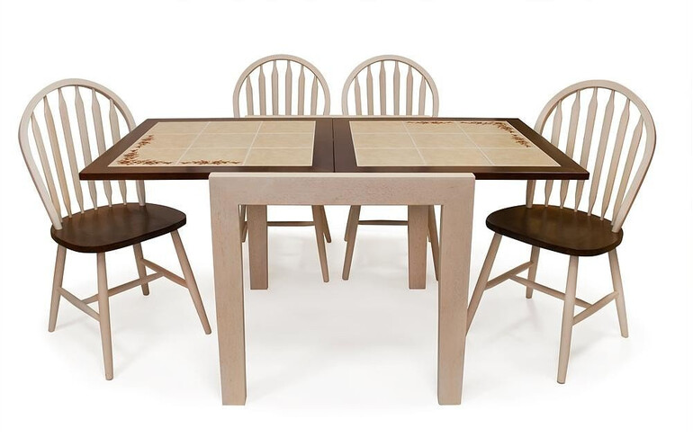 Стол обеденный с плиткой раскладной CT 3030 (Античный белый/Тёмный дуб)