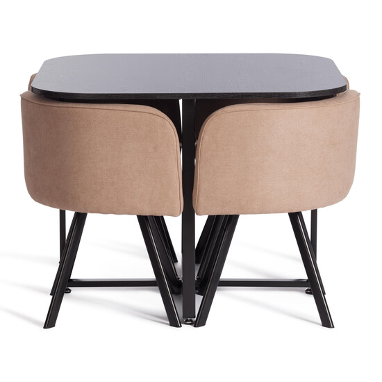 Комплект (стол, 4 стула) QUADRON (mod. PT14) Стол: МДФ/металл, стул: металл/ткань, 100х100х73 см, 69х56х71 см, Beige (Бежевый) LY1701-4/черный