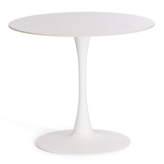 Стол обеденный Tulip (LDT-046 CT-6022-A1) столешница керамика (глянцевая) / опоры металл, белый/черный, 90х75 см
