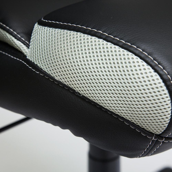 Кресло «Cambridge» (Искусственная чёрная кожа + серая сетка) фото № 11