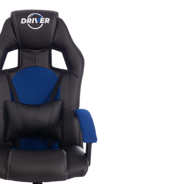 Кресло компьютерное «Driver» (Искусственная черная кожа + синяя сетка) фото № 4