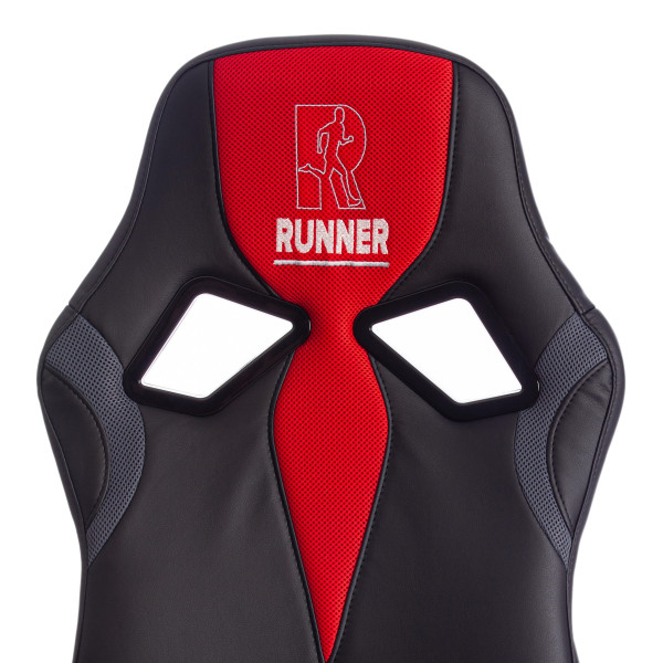 Кресло компьютерное «Ранер» (Runner) (Искусственная черная кожа + красная сетка) фото № 7