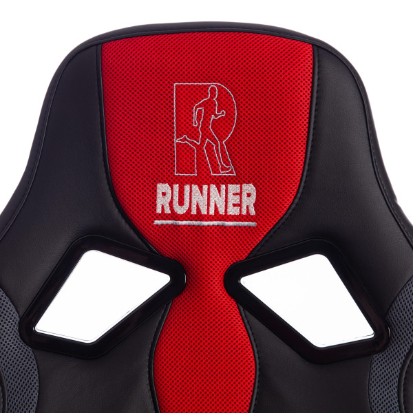 Кресло компьютерное «Ранер» (Runner) (Искусственная черная кожа + красная сетка) фото № 8