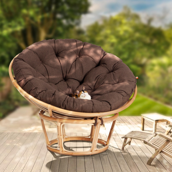 Кресло из ротанга «Папасан» (Papasan 23/01 Natural натуральный) + Подушка (ткань коричневая) фото № 21