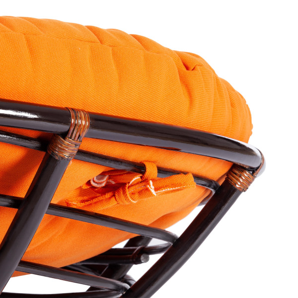 Кресло из ротанга «Папасан» (Papasan 23/01 Antique brown античный чёрно-коричневый) + Подушка (ткань оранжевая) фото № 5