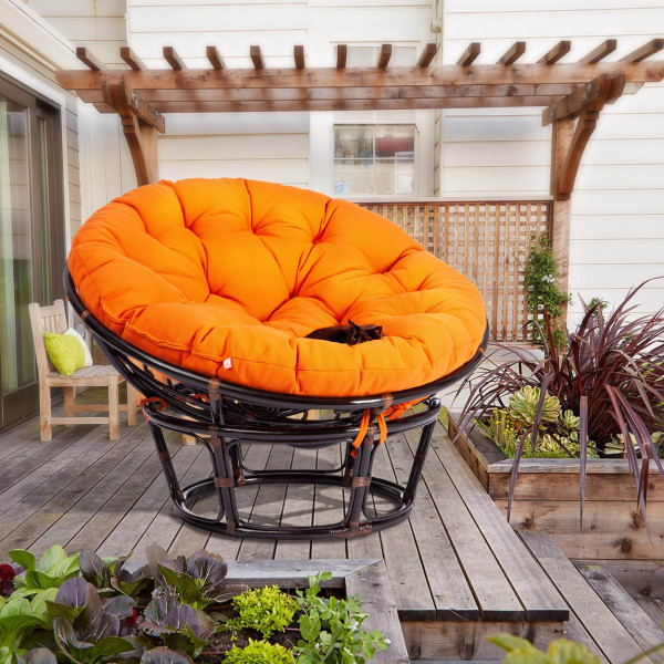 Кресло из ротанга «Папасан» (Papasan 23/01 Antique brown античный чёрно-коричневый) + Подушка (ткань оранжевая) фото № 21