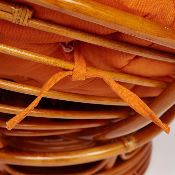 Кресло-качалка плетёное из ротанга «Папасан» (Papasan 23/01B Cognac коньяк) + Подушка (ткань оранжевая) фото № 6