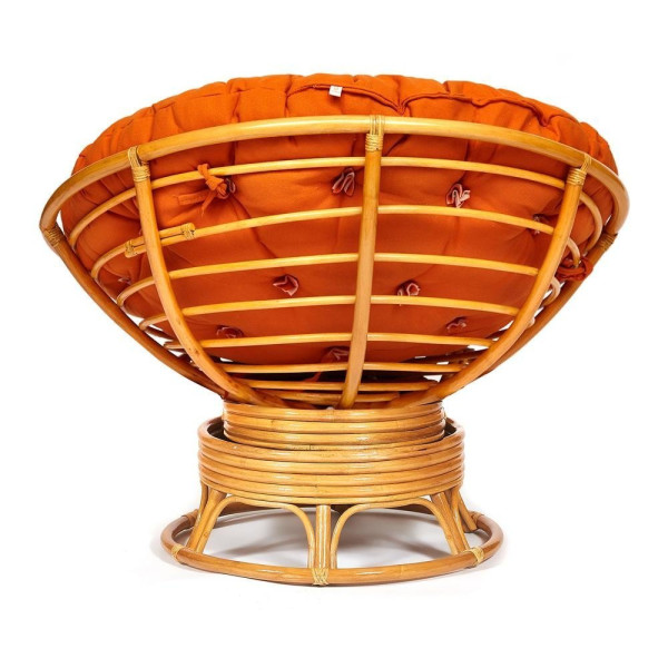 Кресло-качалка плетёное из ротанга «Папасан» (Papasan 23/01B Honey мёд) + Подушка (ткань оранжевая) фото № 6