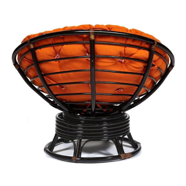Кресло-качалка плетёное «Папасан» из ротанга (Papasan 23/01B Antique brown античный чёрно-коричневый) + Подушка (ткань оранжевая) фото № 7