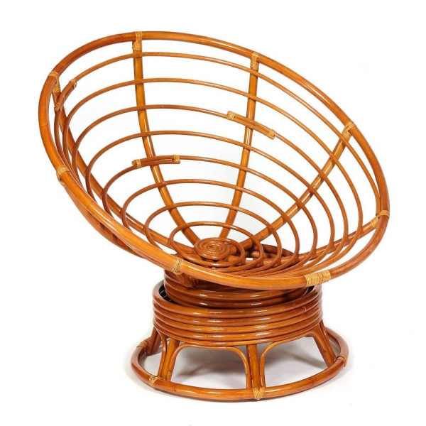 Кресло-качалка плетёное из ротанга «Папасан» (Papasan 23/01B Cognac коньяк) + Подушка (флок олива) фото № 10