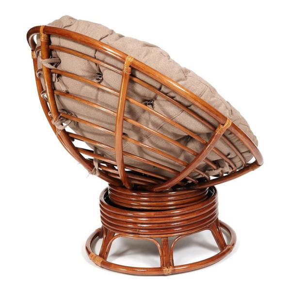 Кресло-качалка плетёное из ротанга «Папасан» (Papasan 23/01B Pecan орех) + Подушка (экошерсть коричневая) фото № 2