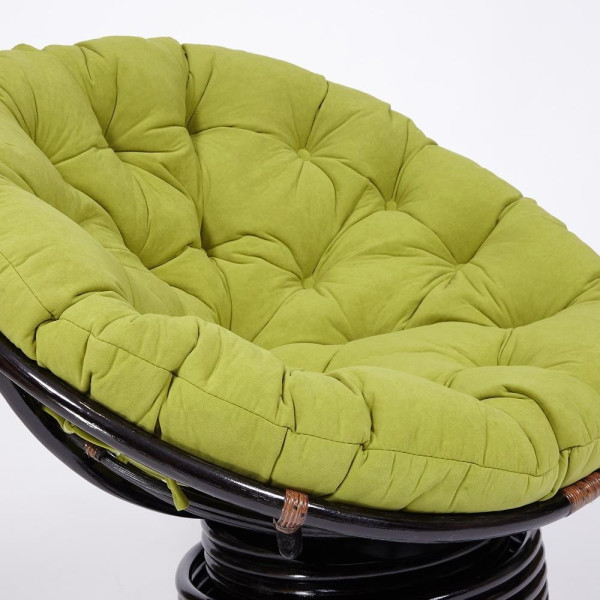 Кресло-качалка плетёное из ротанга «Папасан» (Papasan 23/01B Antique brown античный чёрно-коричневый) + Подушка (флок олива) фото № 8