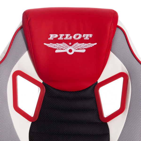 Кресло для геймеров PILOT (черный перфорированный/св.серый/красный) фото № 8