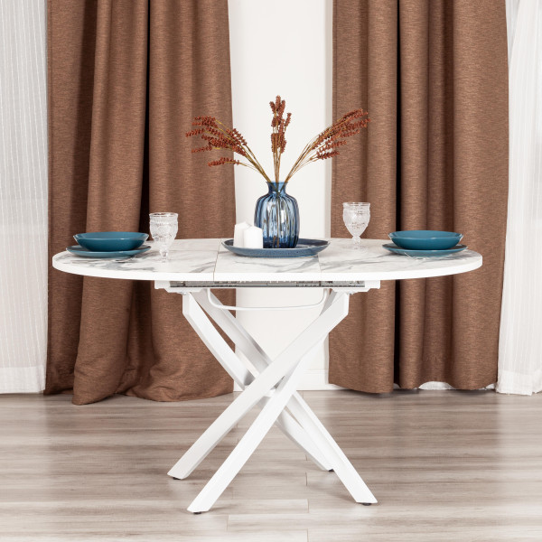 Стол MANZANA ЛДСП/HPL/металл, 100 х 100+30 х 75 см, Мрамор светлый/чёрный фото № 12