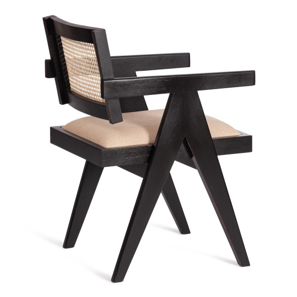 Стул с подлокотником Secret de Maison BLACK LABEL (mod. SL-1101) дерево манго/ткань/тростник, 51х54х79 см, черный/натуральный фото № 3