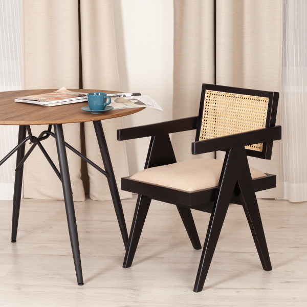 Стул с подлокотником Secret de Maison BLACK LABEL (mod. SL-1101) дерево манго/ткань/тростник, 51х54х79 см, черный/натуральный фото № 12