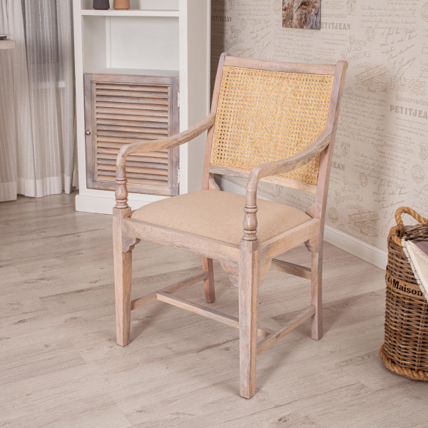 Кресло Secret De Maison RIVIERA (mod.2373) дерево манго/ткань/тростник, 55х45х95 см, white wash/натуральный фото № 12