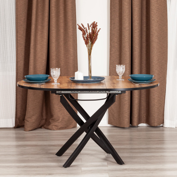 Стол MANZANA ЛДСП/HPL/металл, 100 х 100+30 х 75 см, Дуб Вотан/чёрный фото № 12