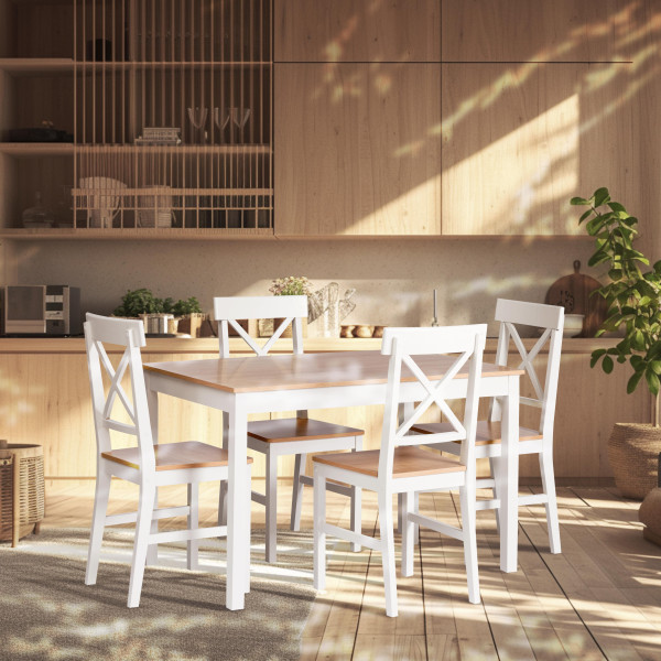 Обеденный комплект Хадсон (стол + 4 стула)/ Hudson Dining Set (mod.0103) МДФ/тополь/меламин, стол: 118х74х73 см, стул: 42,5x46,5x93,5 см, White (Белый) / Natural (натуральны фото № 9