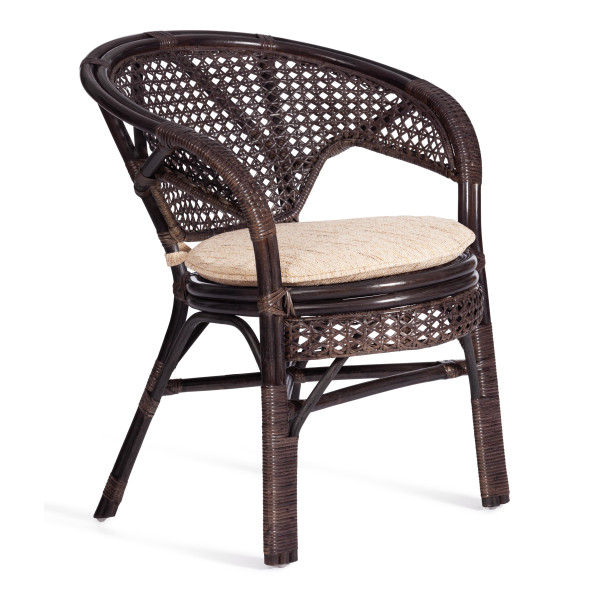 ТЕРРАСНЫЙ КОМПЛЕКТ "PELANGI" (стол со стеклом + 2 кресла) / с подушками / ротанг, кресло 65х65х77см, стол диаметр 64х61см, walnut (грецкий орех) фото № 6