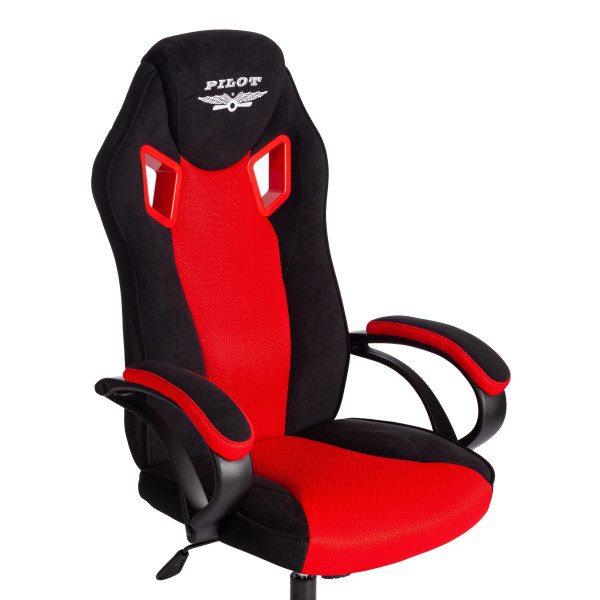 Кресло PILOT (24) флок/ткань, черный/черный/красный, 35/TW-08/TW-11 фото № 9