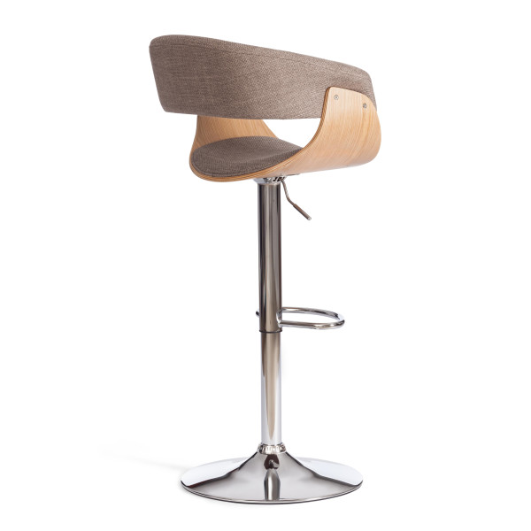 Барный стул VIMTA (mod.4021S) металл/дерево/ткань, 60х51х91,5-112,5 см, выс. сид. 61,5-82,5 см, бежевый/натур./хром, Aimcasa 5 фото № 3