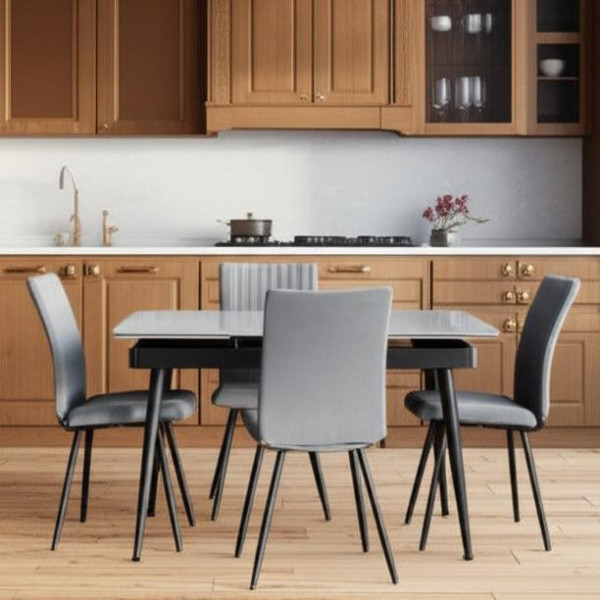 Стол обеденный Lord grey (mod.John table) столешница керамика (глянцевая) / опоры металл, серый/чёрный, 30х120х30 см фото № 18