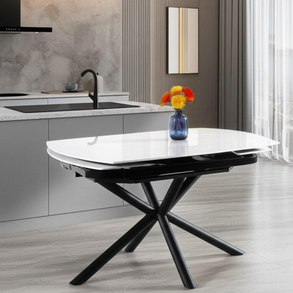 Стол обеденный Winston (mod.LDT-507 OKT-2462) столешница керамика (глянцевая) / опоры металл, белый/черный, 30х120х30 см фото № 20