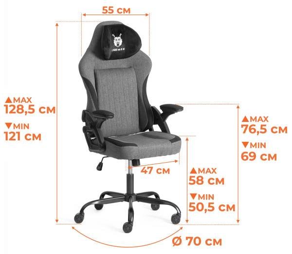 Кресло iWolf ткань, черный/серый фото № 20
