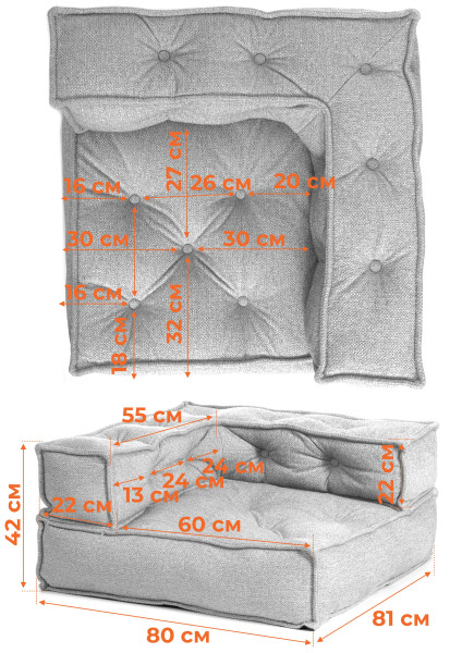Модуль мягкий угловой Miracle велюр/букле, VT shape silver, 82x81x24 см фото № 17