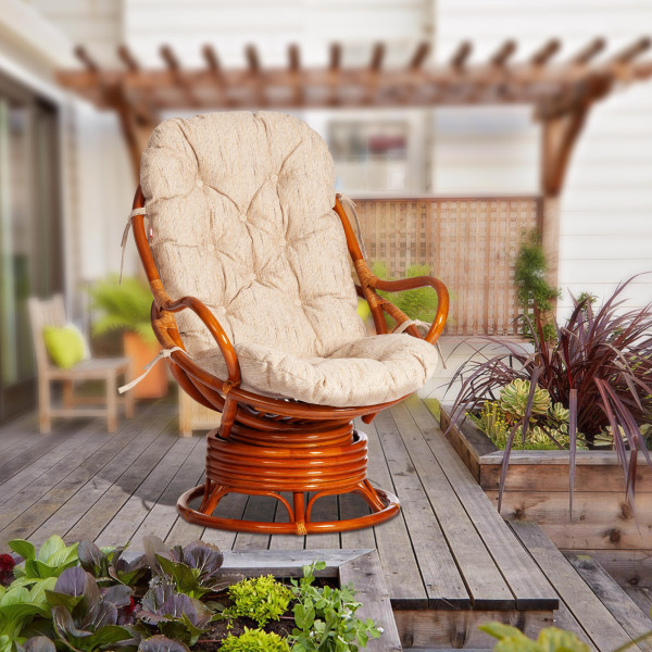 Кресло-качалка из ротанга «Флорес» (Flores 5005) + Подушка (Коньяк) фото № 23
