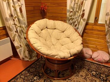 Кресло-качалка плетёное из ротанга «Папасан» (Papasan 23/01B Antique brown античный чёрно-коричневый) + Подушка (экошерсть коричневая) в Санкт-Петербурге фото покупателя №2